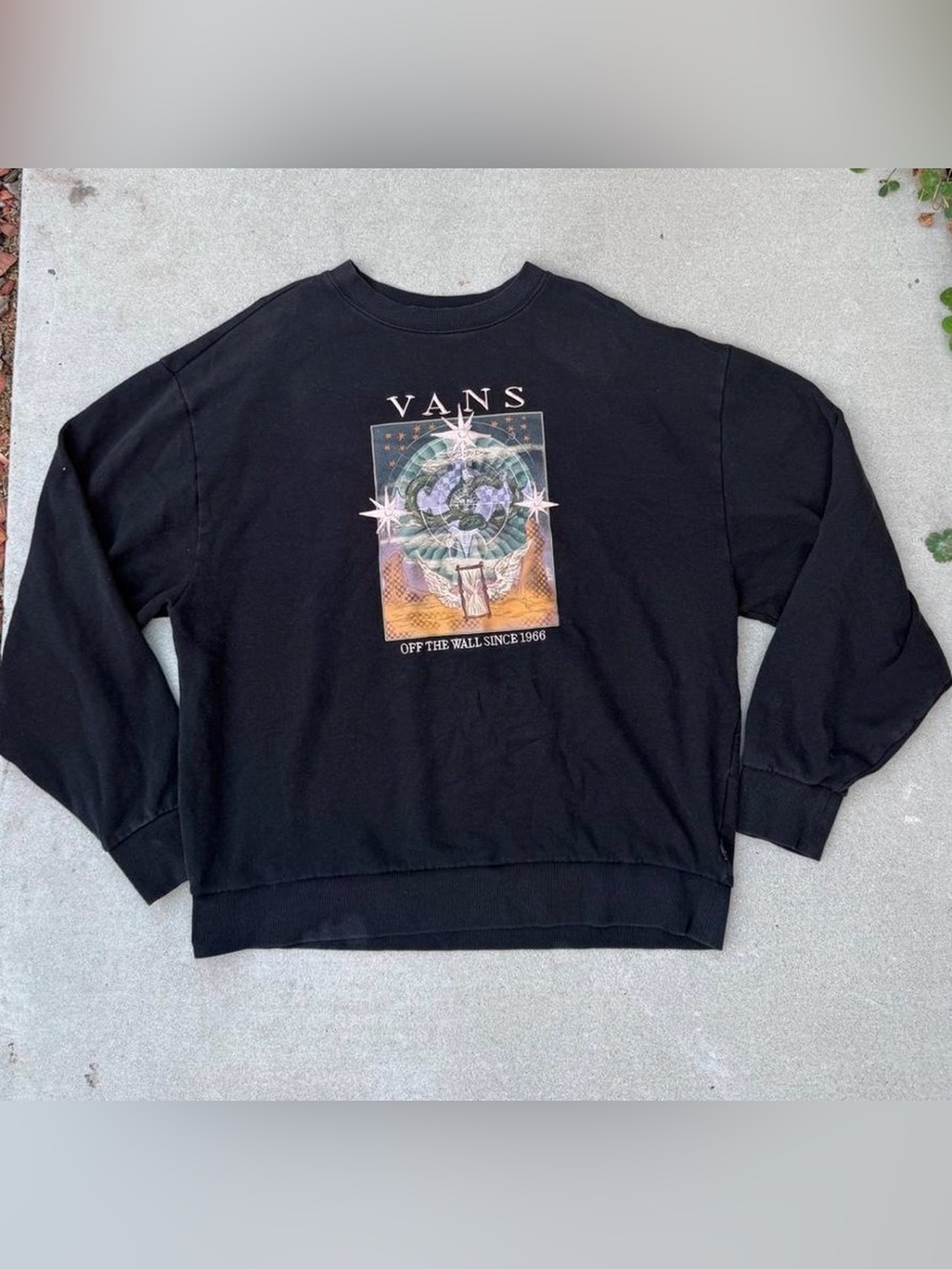 Vans Retro Black Crewneck Sweater Skater Grunge Off the Wall Men’s Size Large